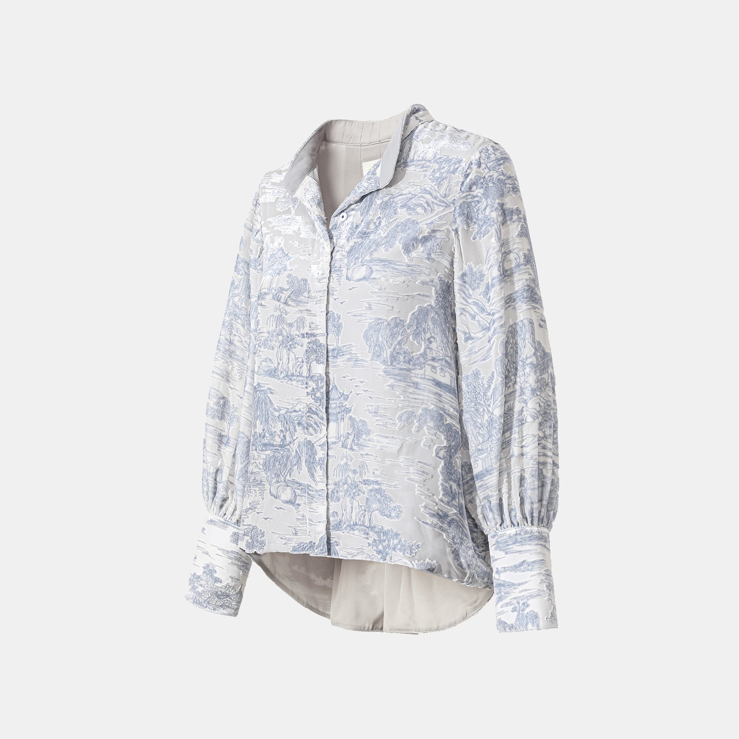 "Imperial Garden Teatime” 真絲絲絨燒花特殊剪裁襯衫—杏雨梨雲