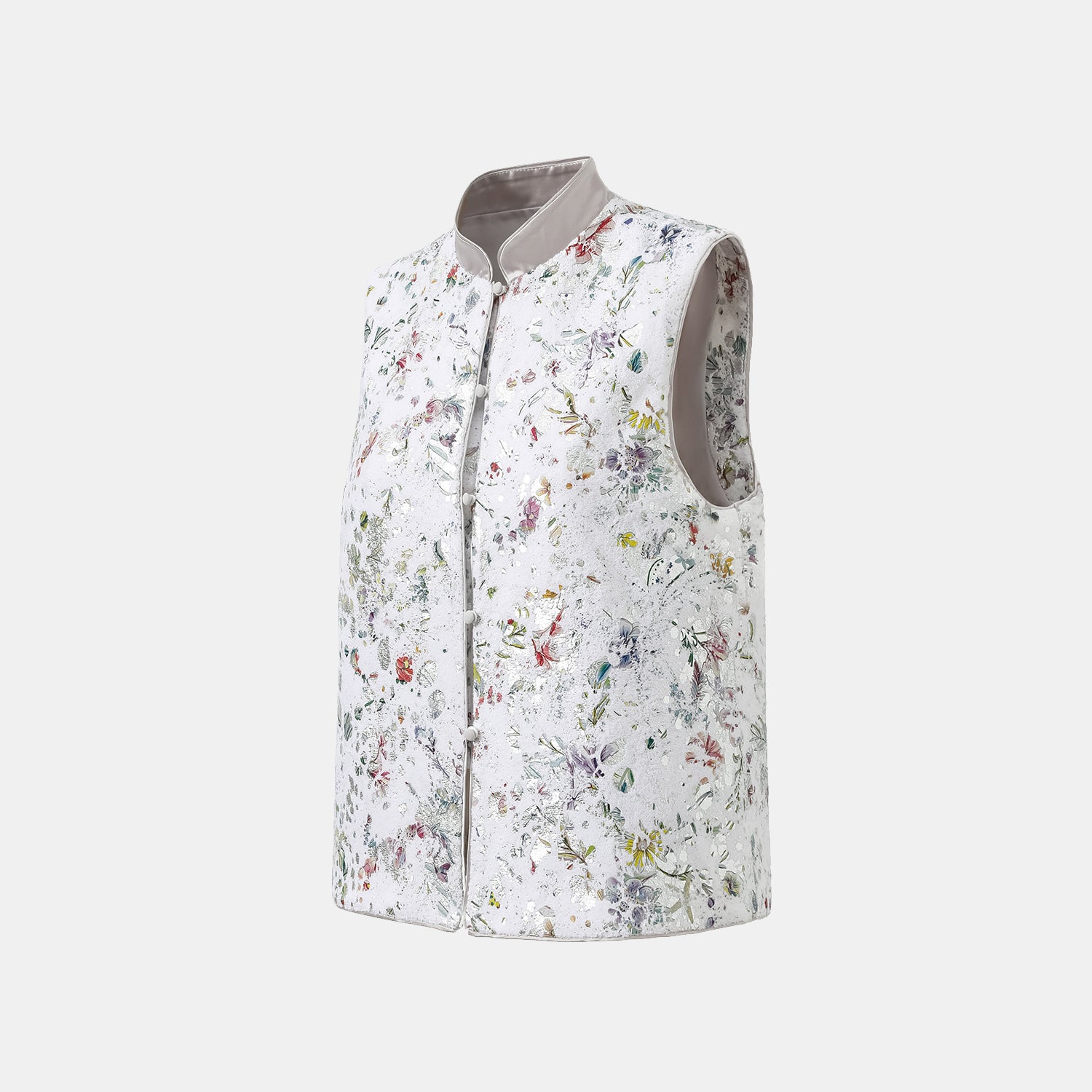 “Imperial Garden Teatime” 義大利銀箔貼花工藝肌理面料輕國風馬甲背心—蝶影醺夢
