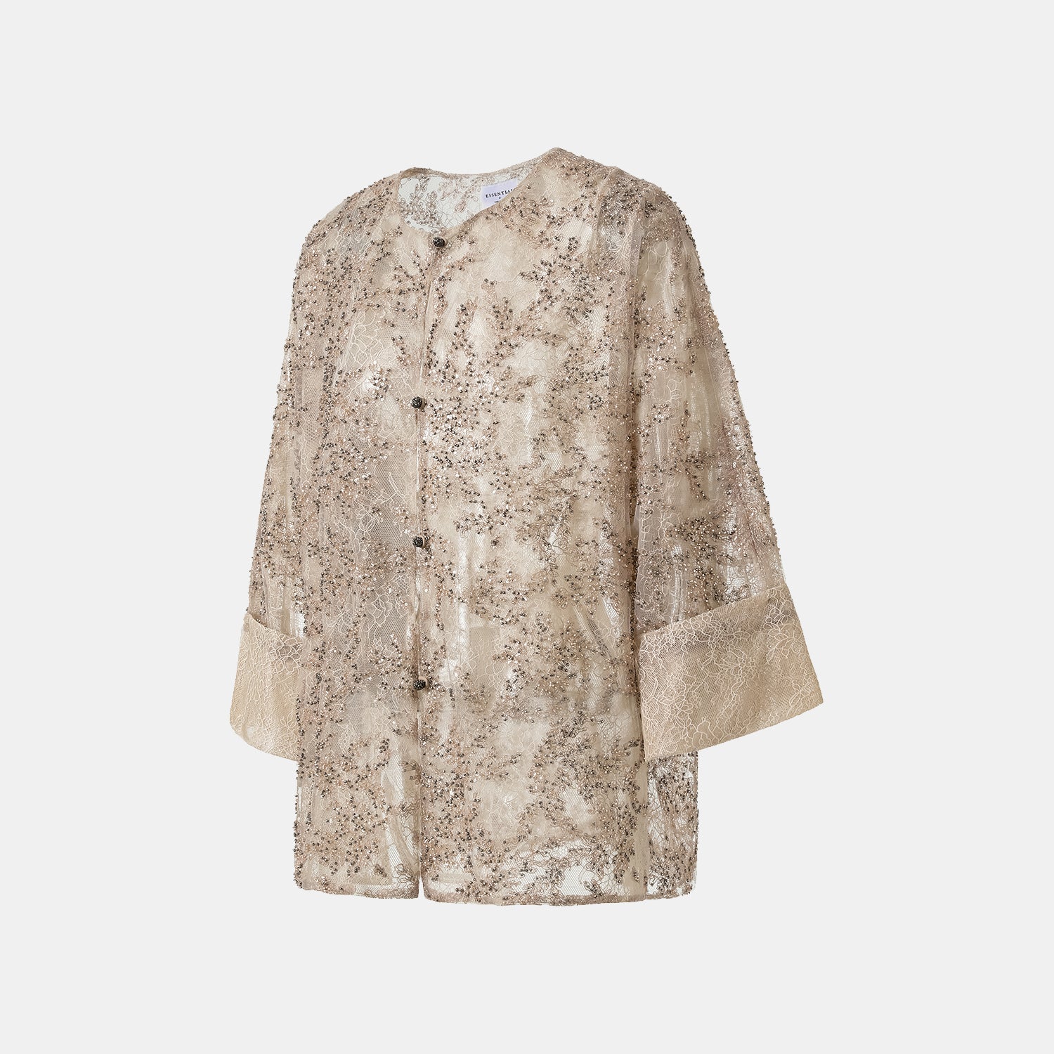 “茶宴” 奢華珠綉蕾絲輕國風披肩外套—Gold