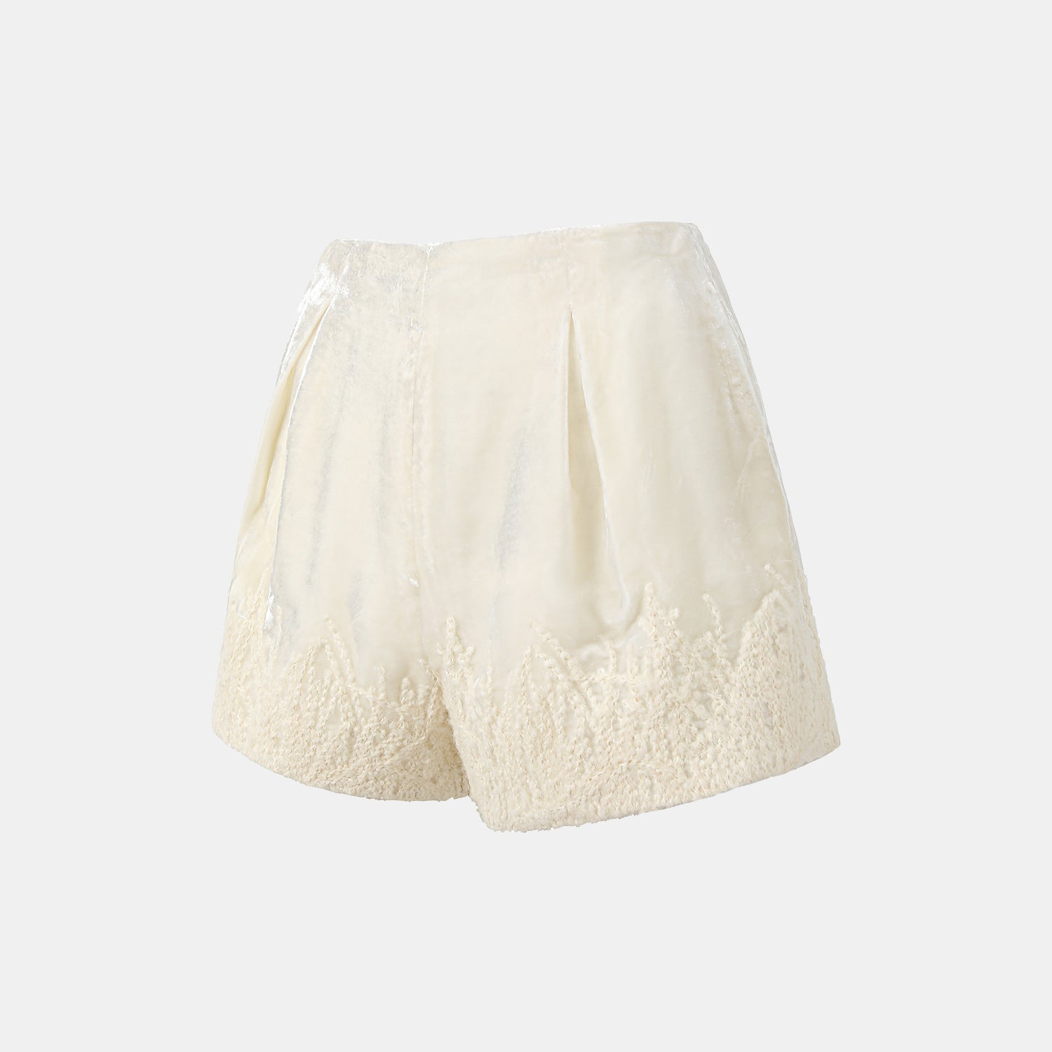 "Imperial Garden Teatime" 義大利真絲絲絨簇繡織花輕國風短褲—Snowlit Bloom雪映花箋