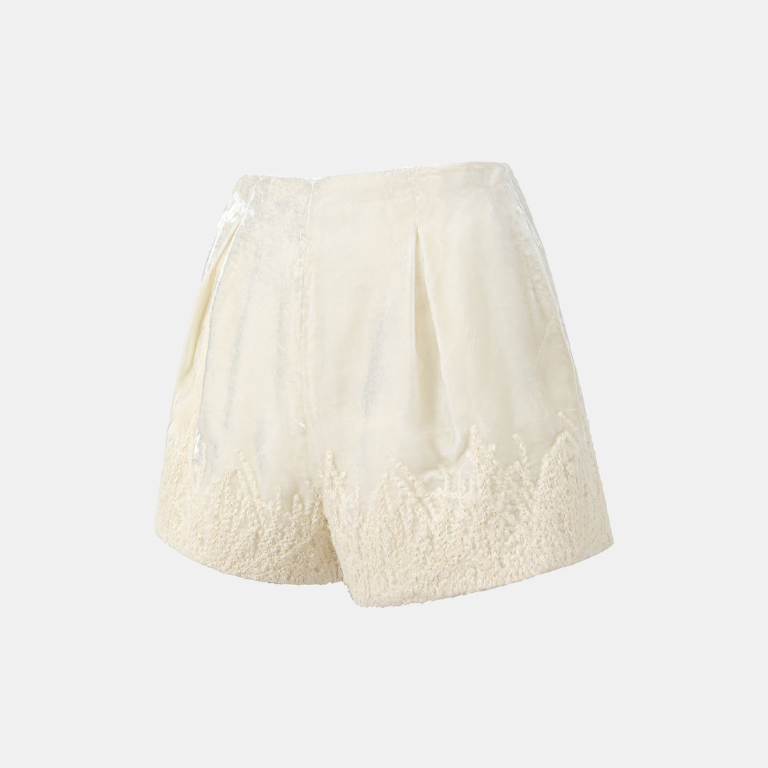 "Imperial Garden Teatime" 義大利真絲絲絨簇繡織花輕國風短褲—Snowlit Bloom雪映花箋