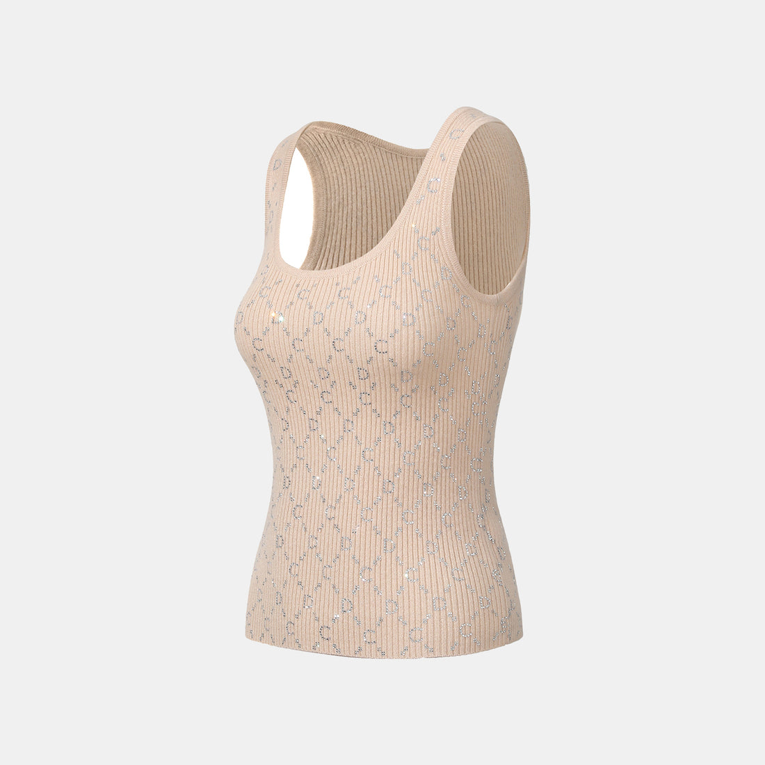 “Autumn Diary” 100% Cashmere立體鑽飾Monogram嵌花針織背心—Almond Cream杏仁奶霜