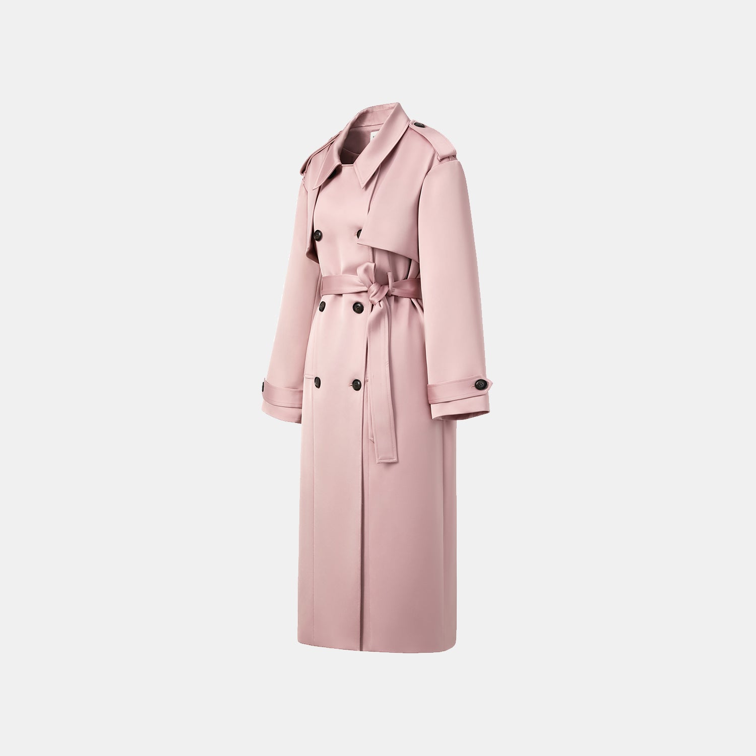 "London Everyday" Acetate Satin Long Trench Coat - Pink 