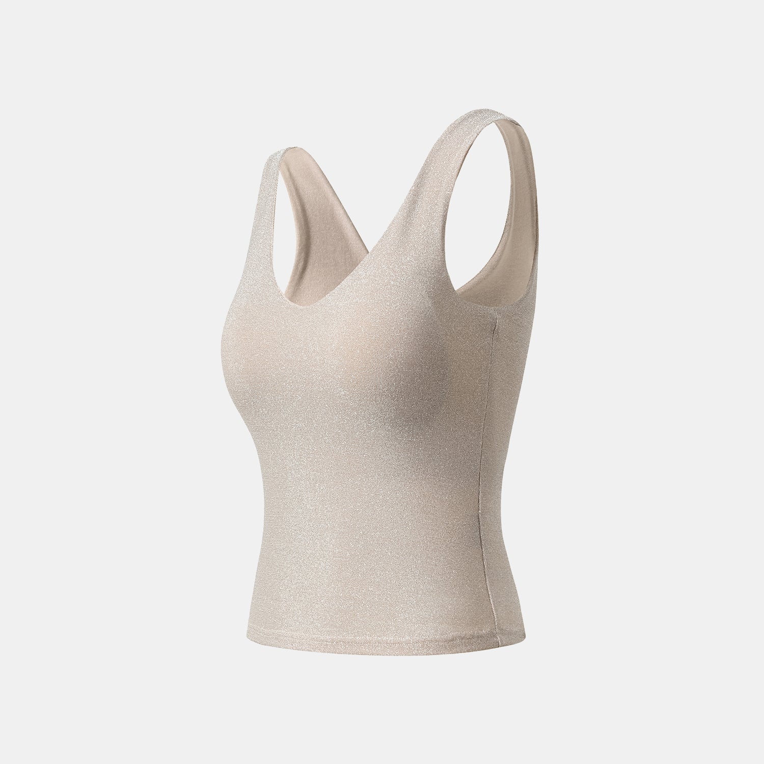 “Easy-go Chic” 銀織工藝彈性合身V領背心—Nude