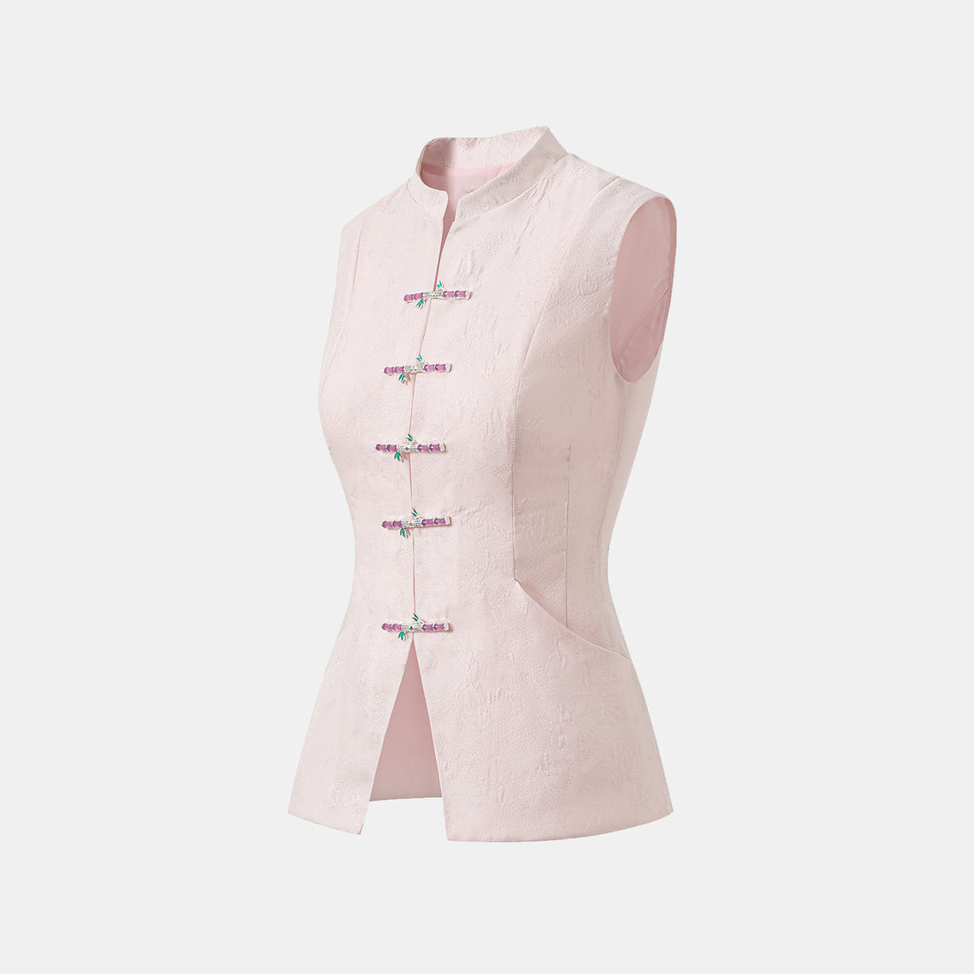 “茶宴” 碎銀工藝提花輕國風馬甲背心—粉露芙蓉