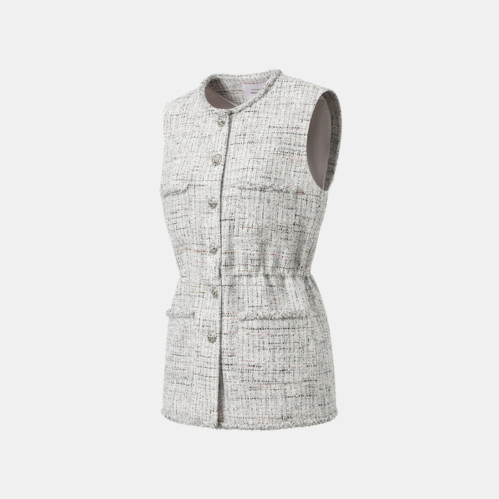 "Weekend at Monaco" Italian top-grade floral light tweed waist vest—Opaline Dust