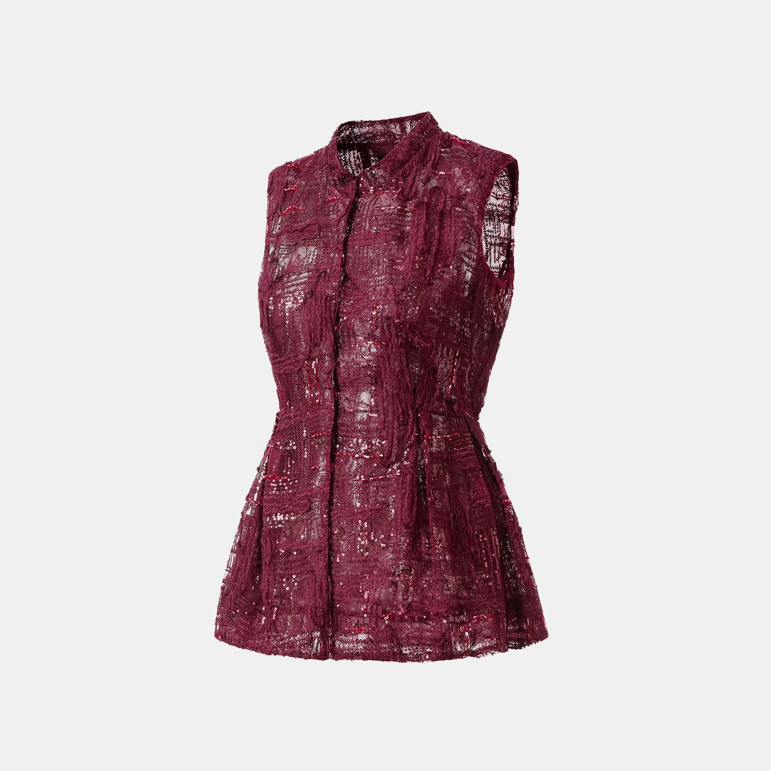 "Imperial Gala" 奢華蕾絲畫藝珠繡輕中式立體剪裁上衣—胭霞含春