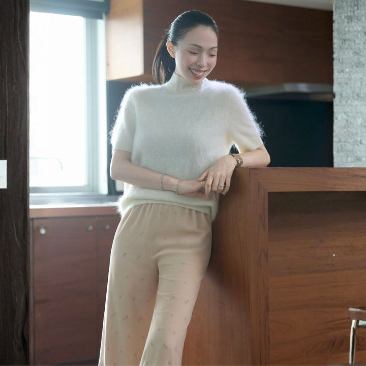 "Imperial Garden Teatime"法國細針嵌點刺繡工藝絲絨長褲—Dimming Sky星落無聲