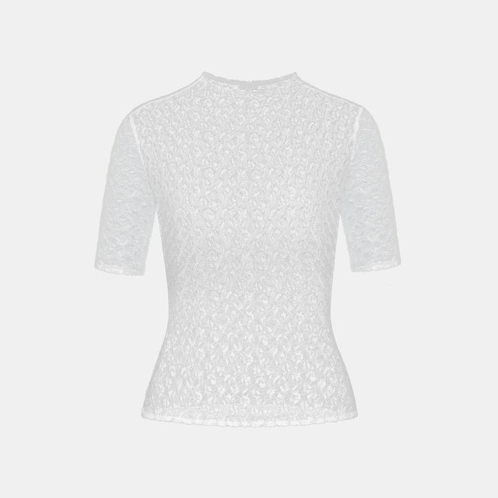 “Quiet Mastery”義大利極細霧絨絮花蕾絲上衣—Downlight Reverie銀雪漫舞