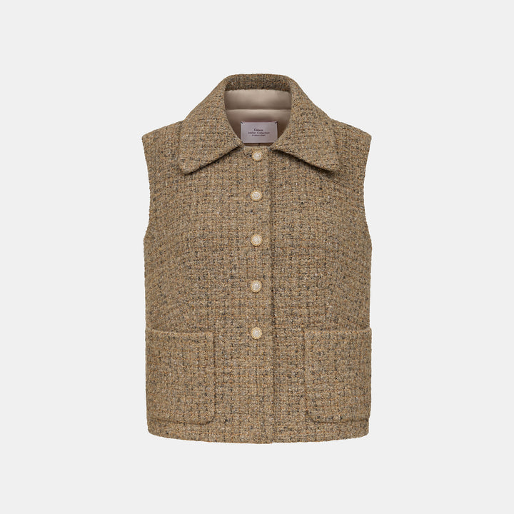 "Sloane Ave."義大利頂級初剪羊毛縷金格織花呢背心—Pine Veil幽香松林