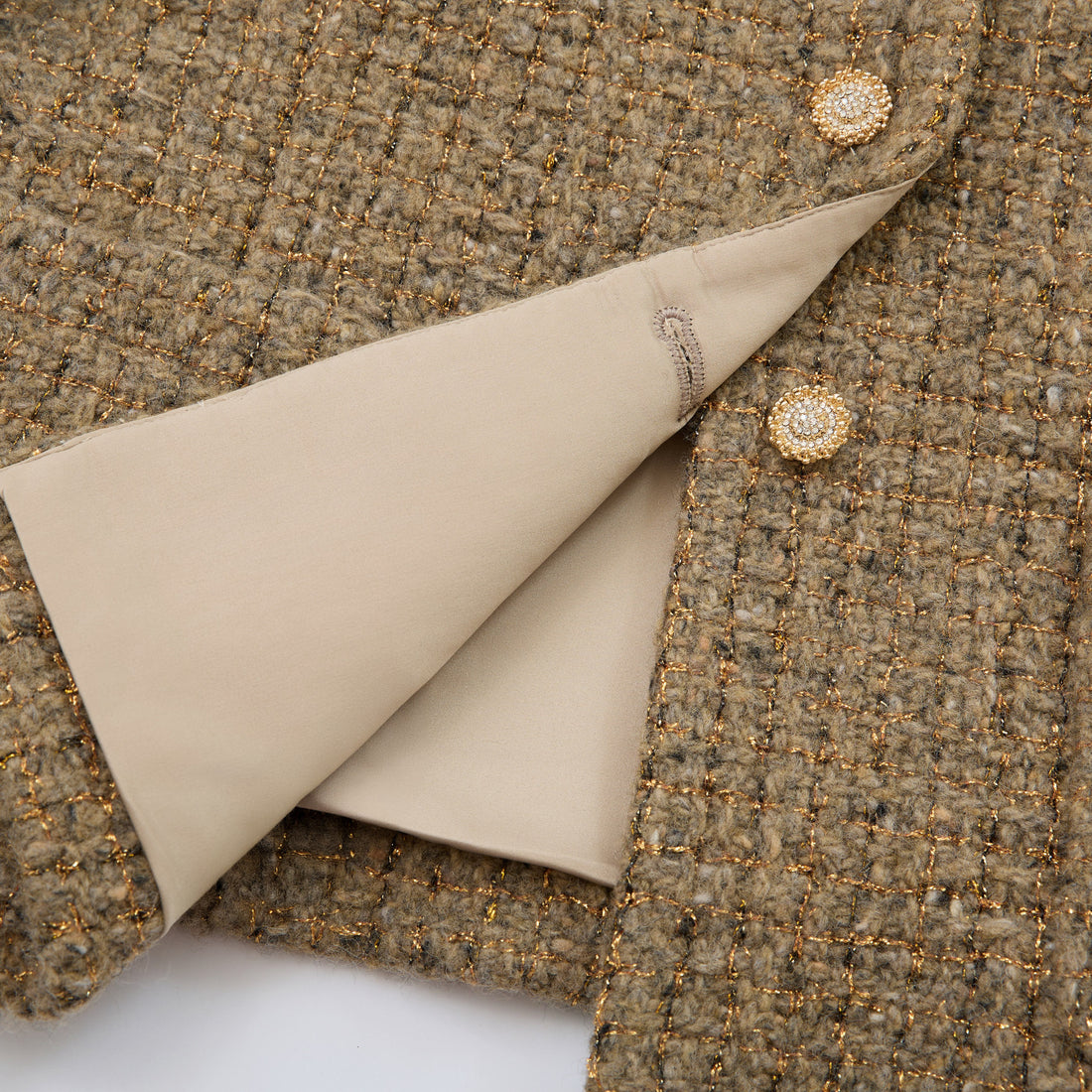 "Sloane Ave."義大利頂級初剪羊毛縷金格織花呢外套—Pine Veil幽香松林