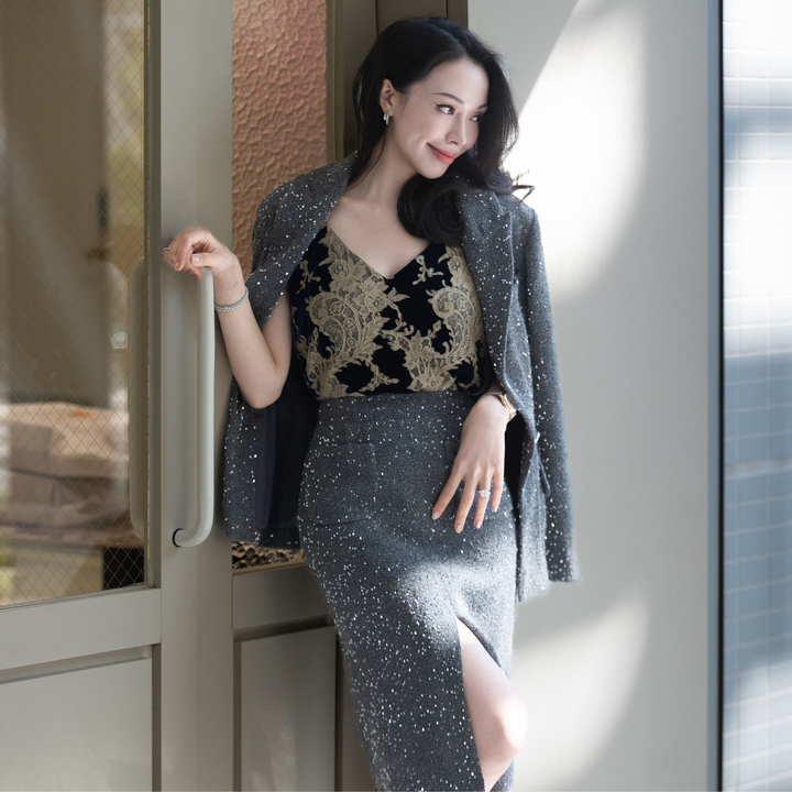 "Westminster Weekdays"義大利細緻紗粒肌理亮片花呢oversized西裝外套—Stellar Rain銀河鑽雨