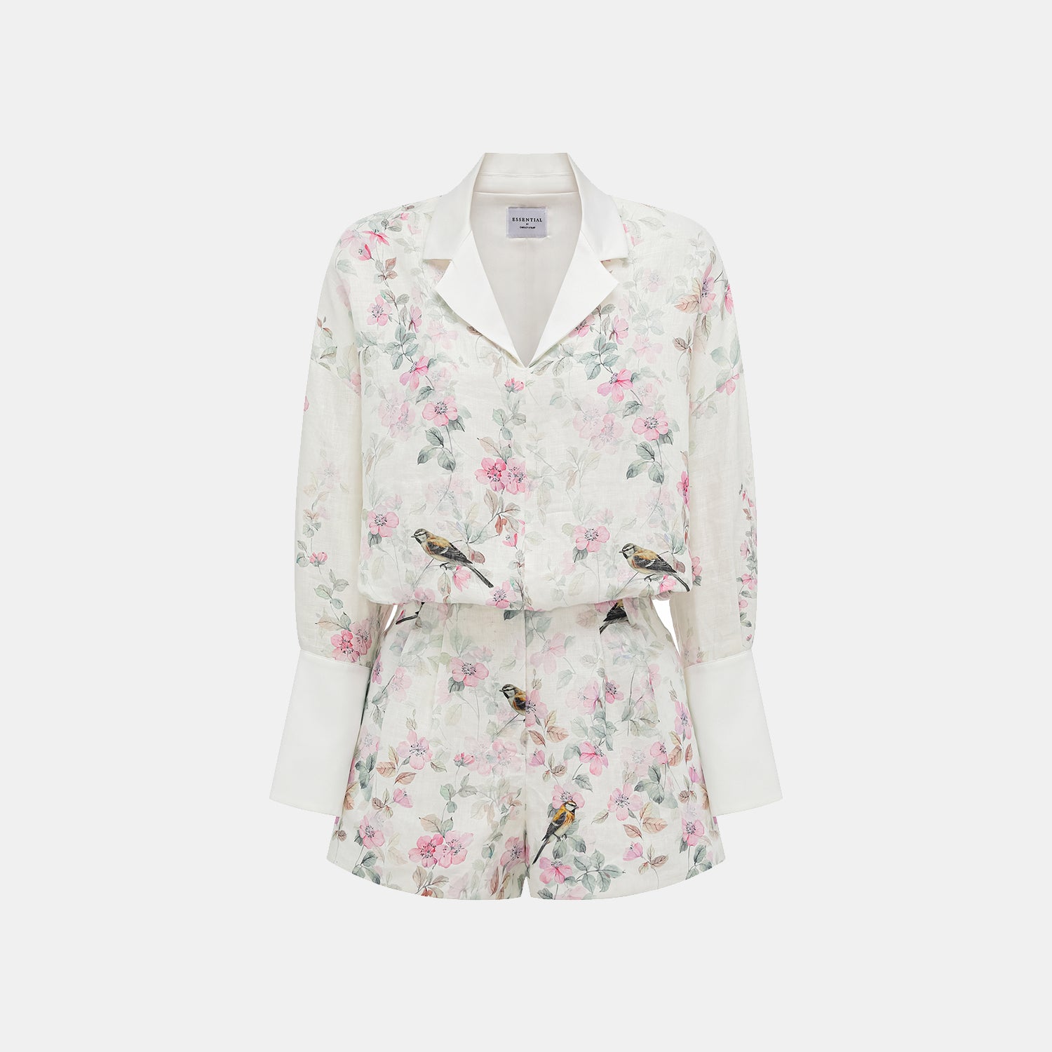 “春意” 義大利繪印藏鑽亞麻輕國風短褲—花枝映羽