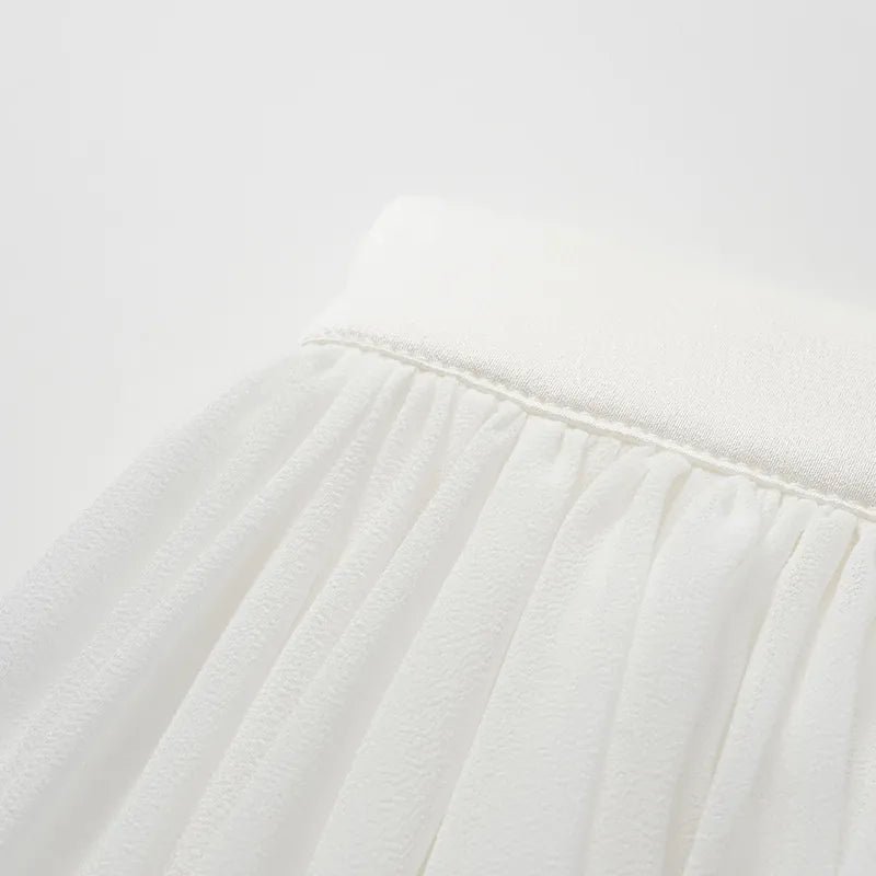 “Easy-Go Chic”  雪紡超大百褶不規則裙 — 白