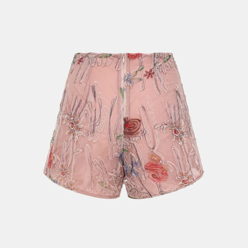 "Gallery Hours" Italian 3D painted lace shorts 