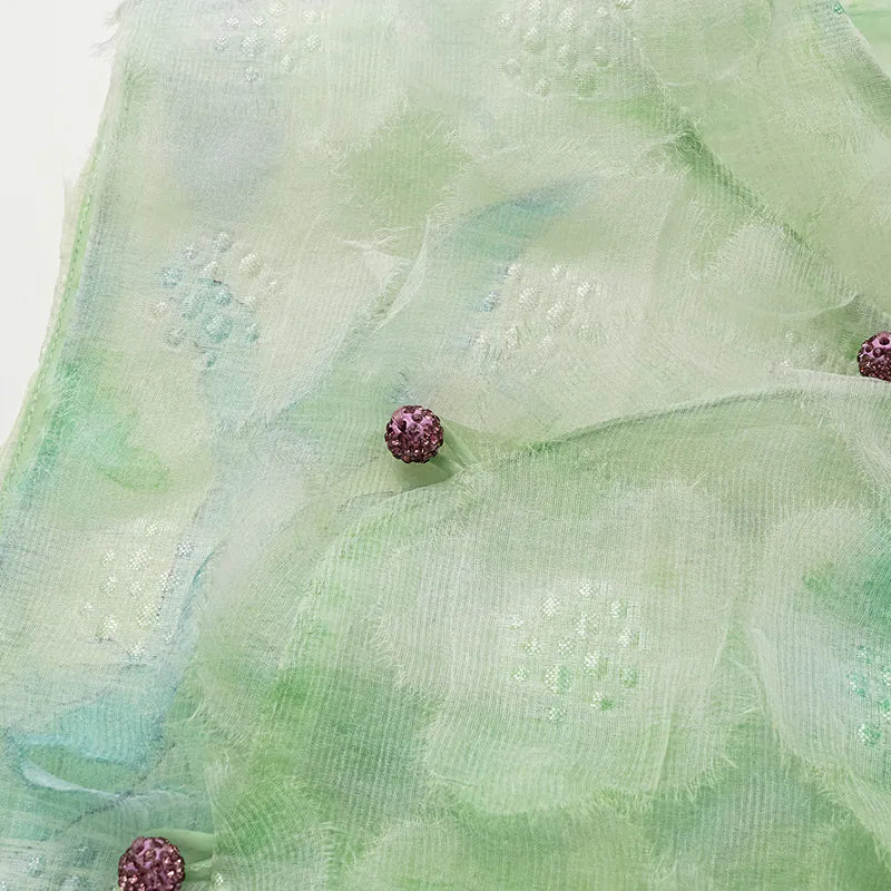 "Imperial Garden Teatime" Ruffo Coli 義大利高級訂製立體工藝面料國風上衣 — 翠綠飄花