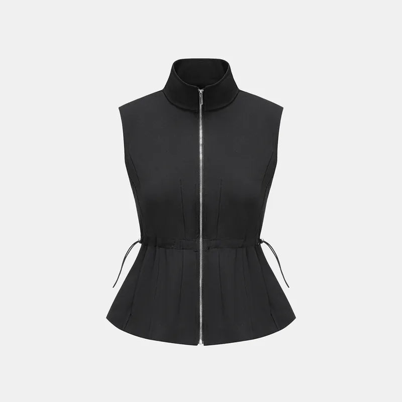 "Essential Golf Collection" High-Tech Sun Protection (UV 50+) Fabric Zipper Waist Vest - Black 