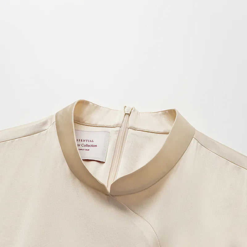 “茶宴” 100%真絲新中式旗袍洋裝 — 晨光白