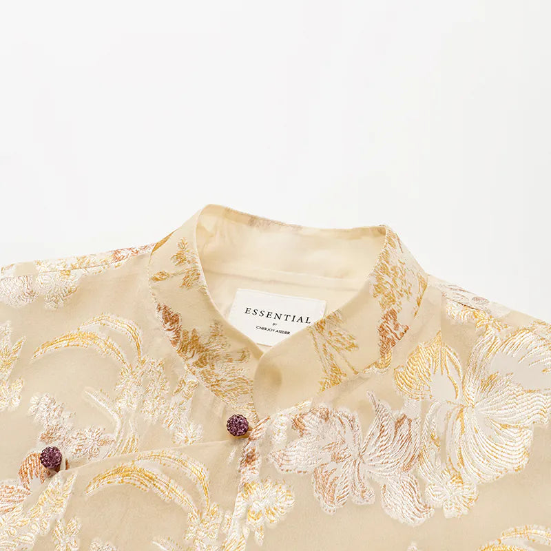 "Imperial Garden Teatime" 真絲織錦繡花中式背心—鵝黃
