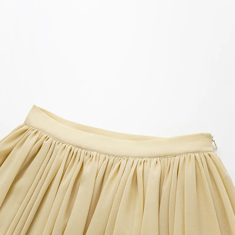 “Easy-Go Chic”  雪紡超大百褶不規則裙 — 沙色