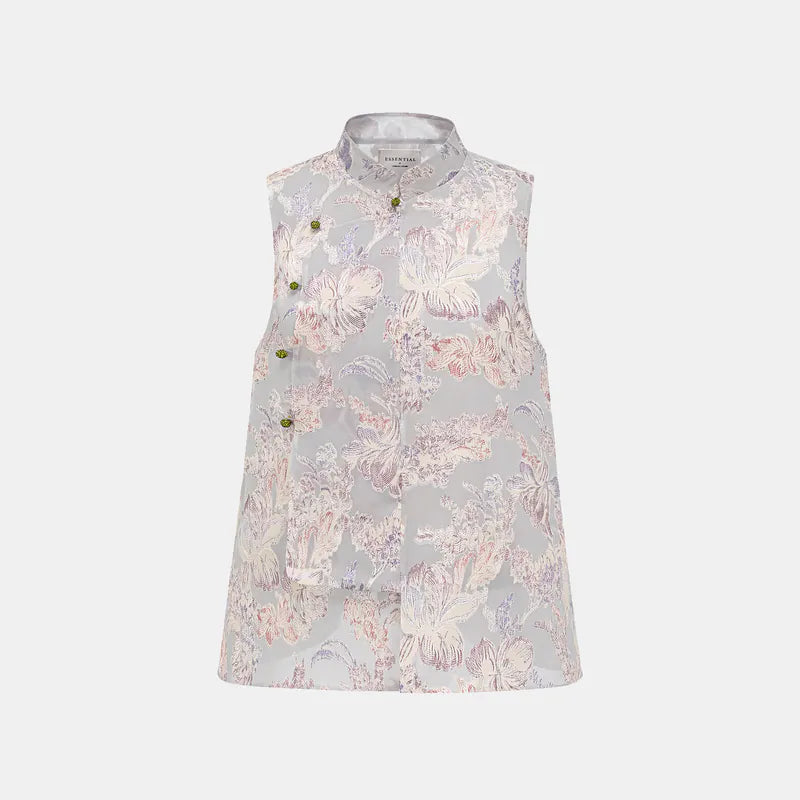 "Imperial Garden Teatime" Silk Brocade Embroidered Chinese Vest - Lilac 