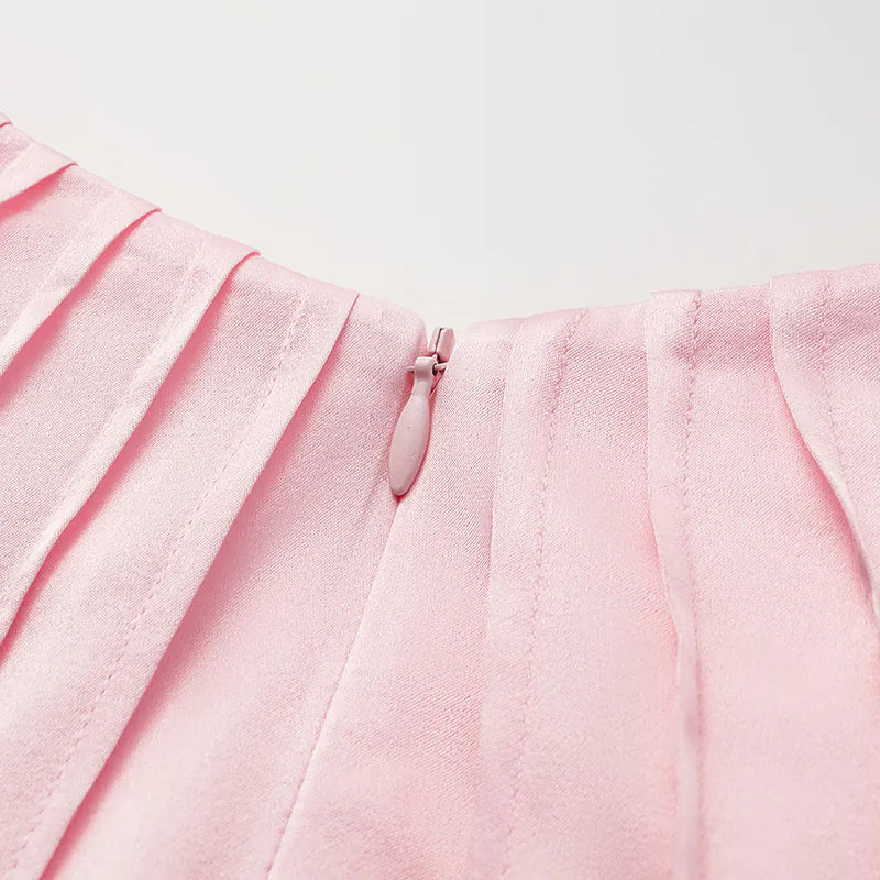 ”Date night elegance” 真絲不規則立體剪裁洋裝 —櫻花粉