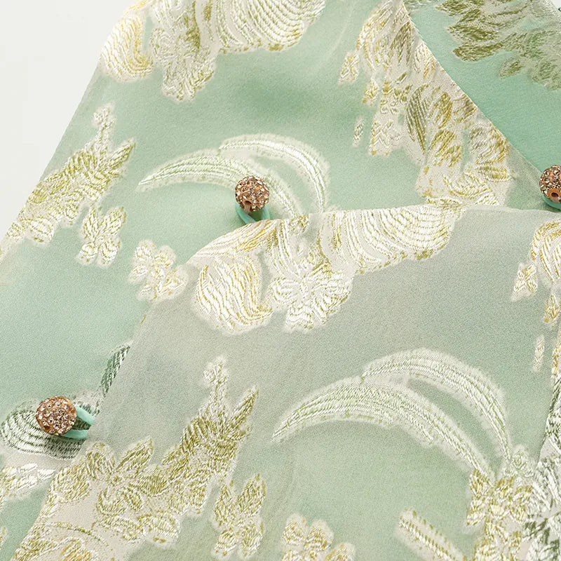 "Imperial Garden Teatime" Silk Brocade Embroidered Chinese Vest - Mint Green 