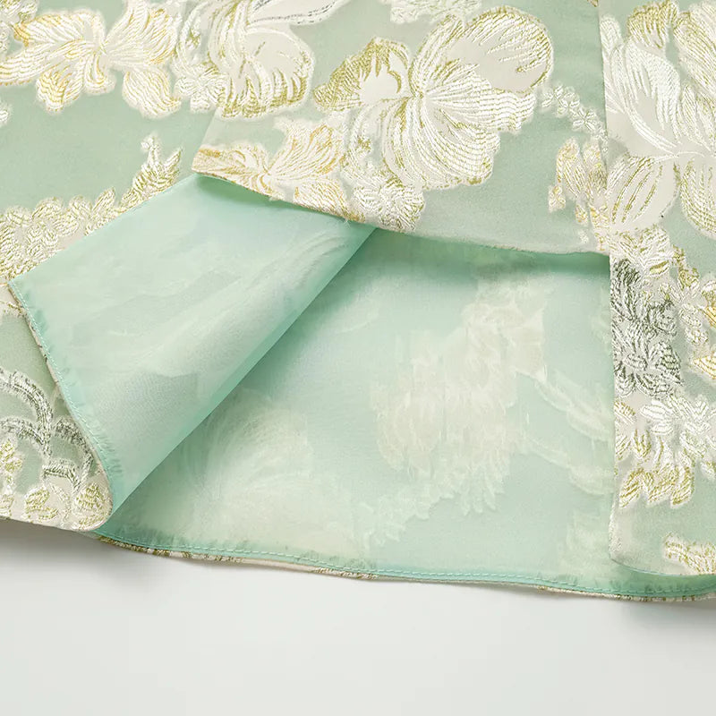 "Imperial Garden Teatime" Silk Brocade Embroidered Chinese Vest - Mint Green 