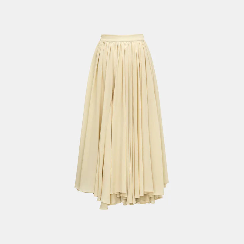 “Easy-Go Chic”  雪紡超大百褶不規則裙 — 沙色