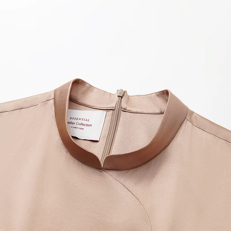 “茶宴” 100%真絲新中式旗袍洋裝 — 銅金