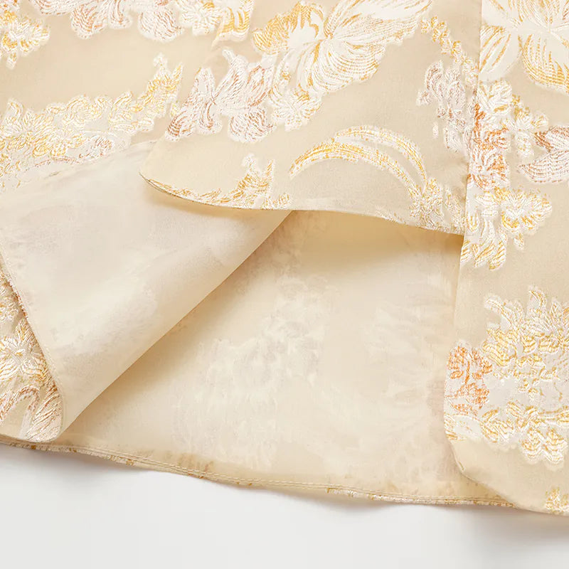 "Imperial Garden Teatime" 真絲織錦繡花中式背心—鵝黃