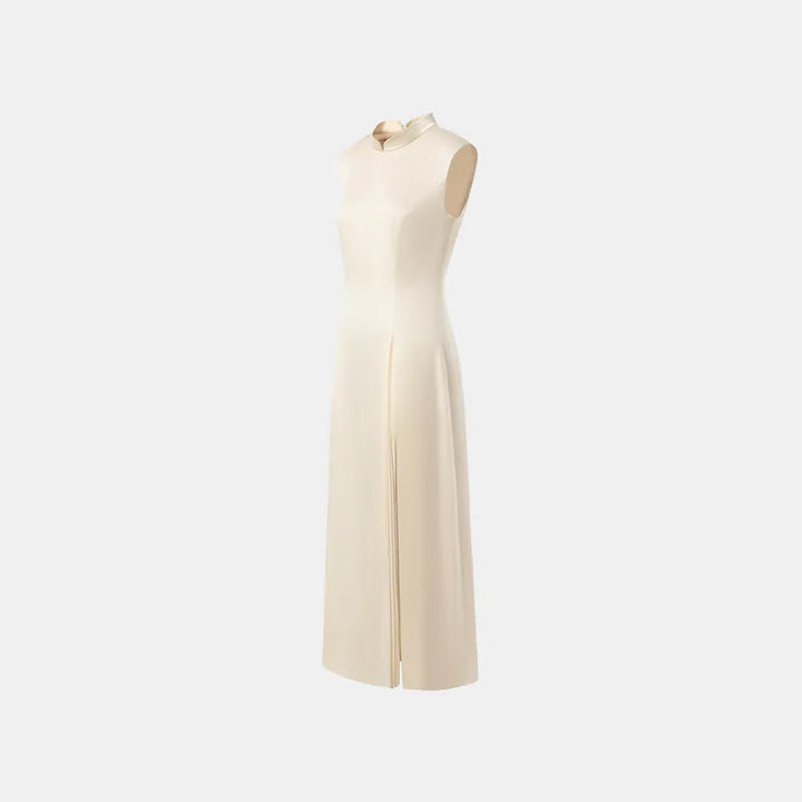 "Tea Banquet" 100% silk new Chinese style cheongsam dress - Morning Light White 