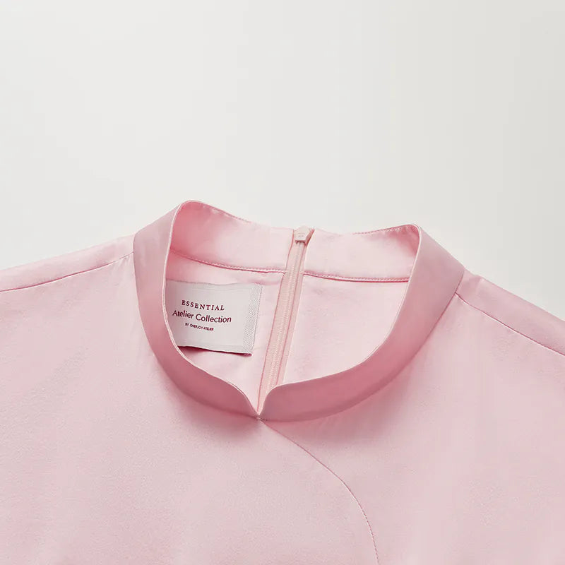 “茶宴” 100%真絲新中式旗袍洋裝 — 櫻花粉