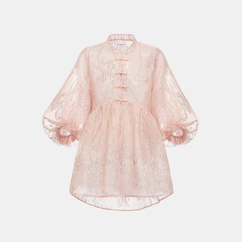 "Imperial Garden Teatime" custom jacquard fabric light Chinese style jacket - cherry blossom pink 