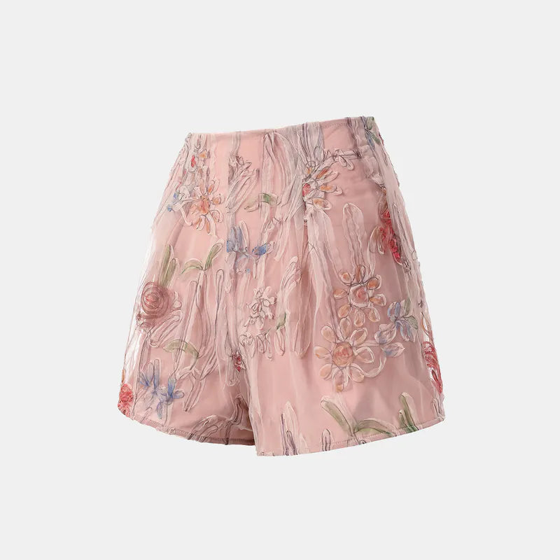 "Gallery Hours" Italian 3D painted lace shorts 