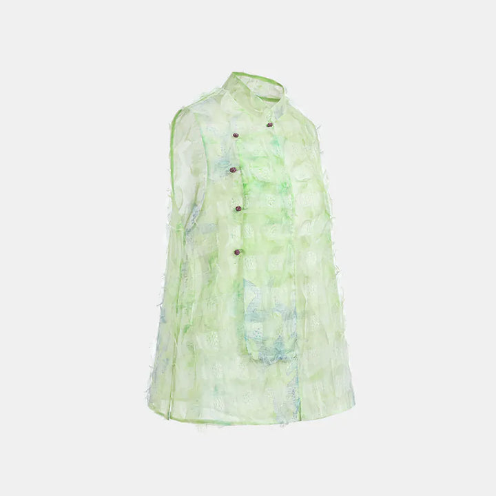 "Imperial Garden Teatime" Ruffo Coli 義大利高級訂製立體工藝面料國風上衣 — 翠綠飄花