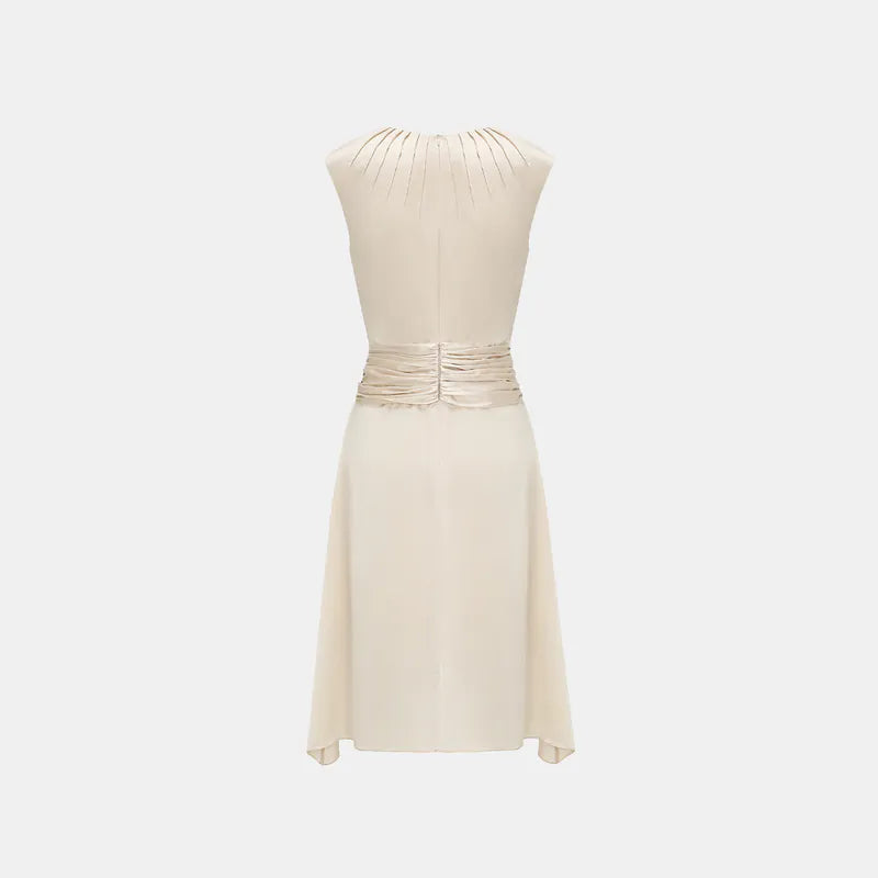 ”Date night elegance” 真絲不規則立體剪裁洋裝 —晨光白
