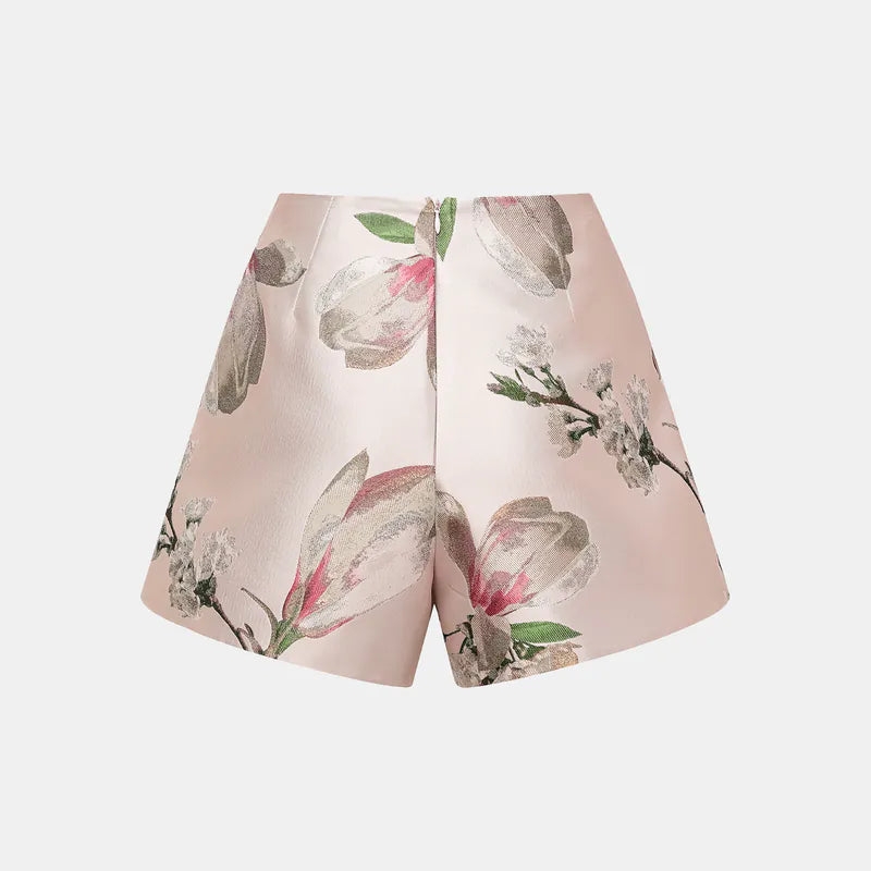 "Imperial Garden Teatime" Italian jacquard shorts - Magnolia 