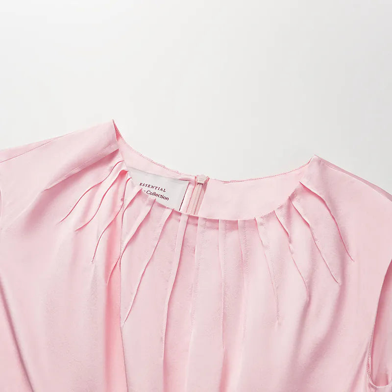 ”Date night elegance” 真絲不規則立體剪裁洋裝 —櫻花粉