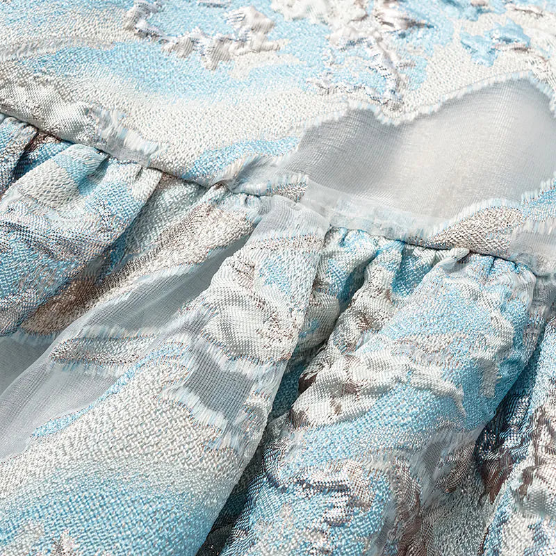 “春裳雅集”義大利緹花面料輕國風外套— 天藍