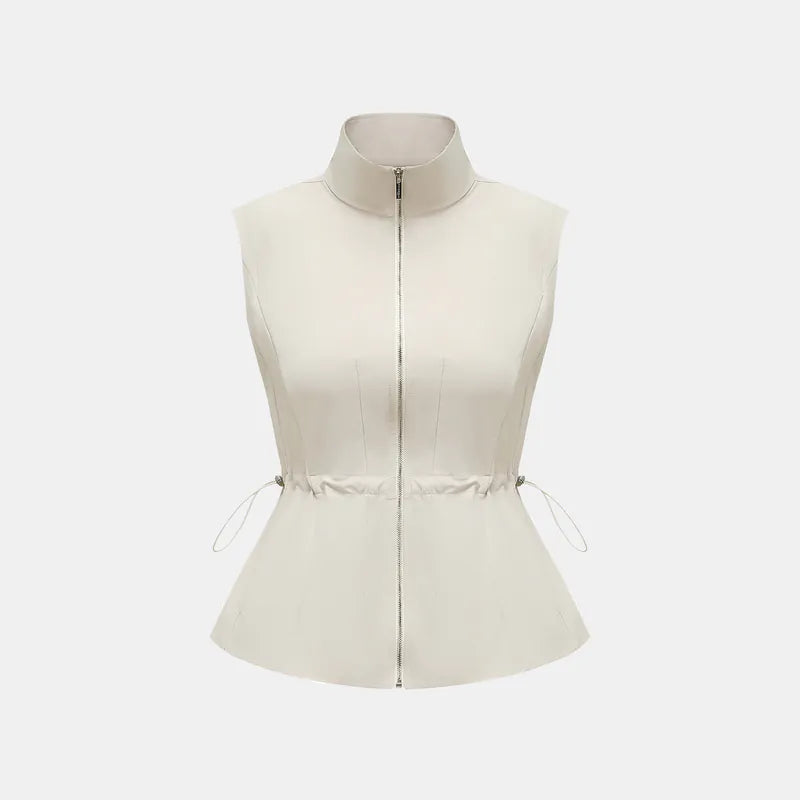 “Essential Golf Collection” 高科技防曬(UV 50+)面料拉鍊收腰背心 — 灰白