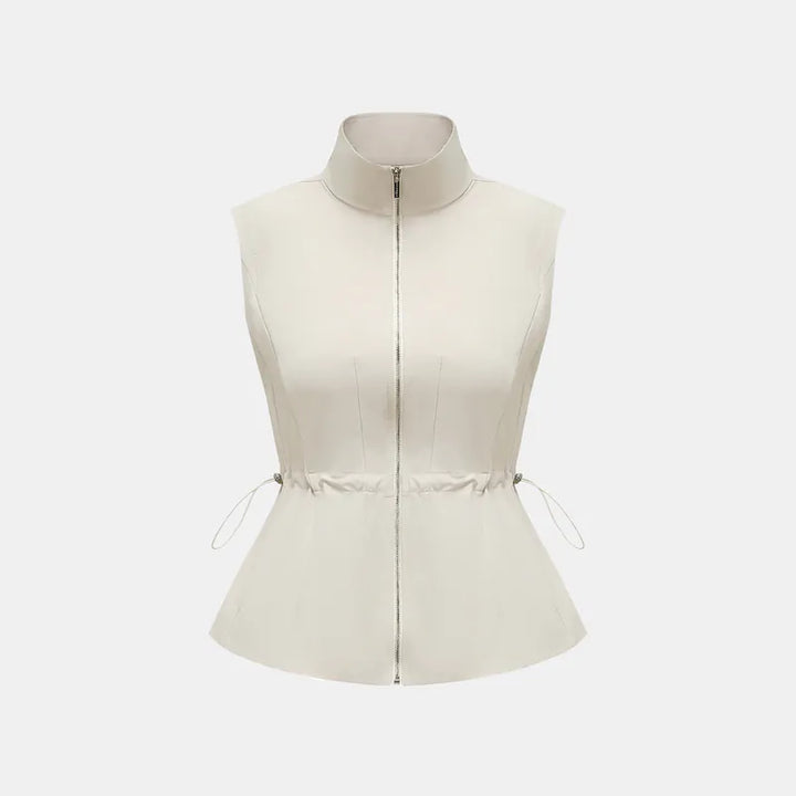 “Essential Golf Collection” 高科技防曬(UV 50+)面料拉鍊收腰背心 — 灰白