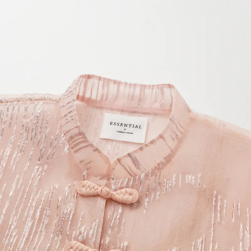 "Imperial Garden Teatime" custom jacquard fabric light Chinese style jacket - cherry blossom pink 