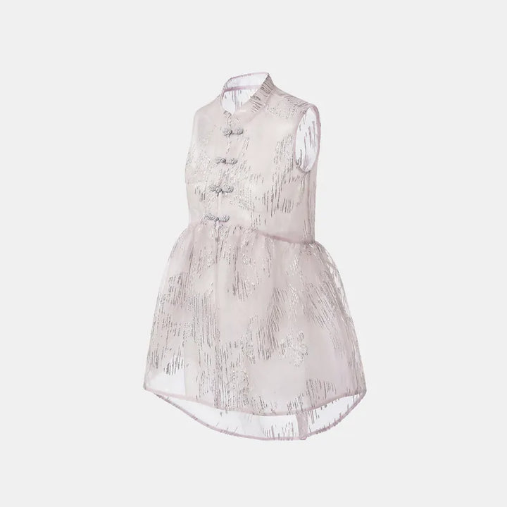 "Imperial Garden Teatime" custom jacquard fabric light Chinese style vest vest - lavender purple 