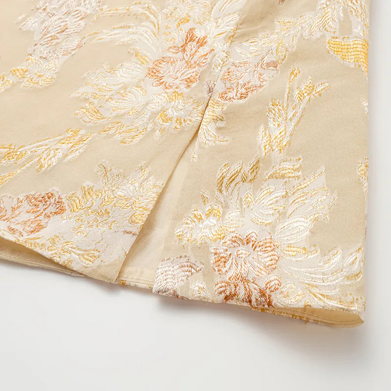 "Imperial Garden Teatime" 真絲織錦繡花中式背心—鵝黃