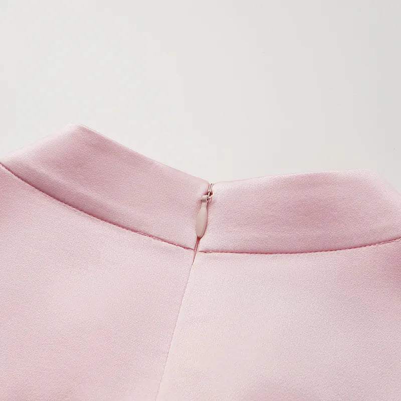 “茶宴” 100%真絲新中式旗袍洋裝 — 櫻花粉