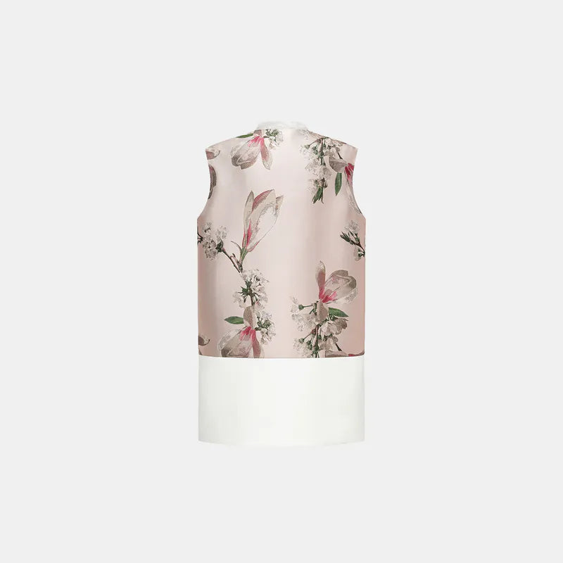 "Imperial Garden Teatime" Italian jacquard fabric patchwork vest short vest - Magnolia 