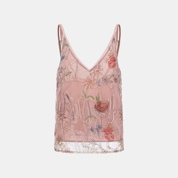 “Gallery Hours ” 義大利立體彩繪蕾絲細肩帶背心