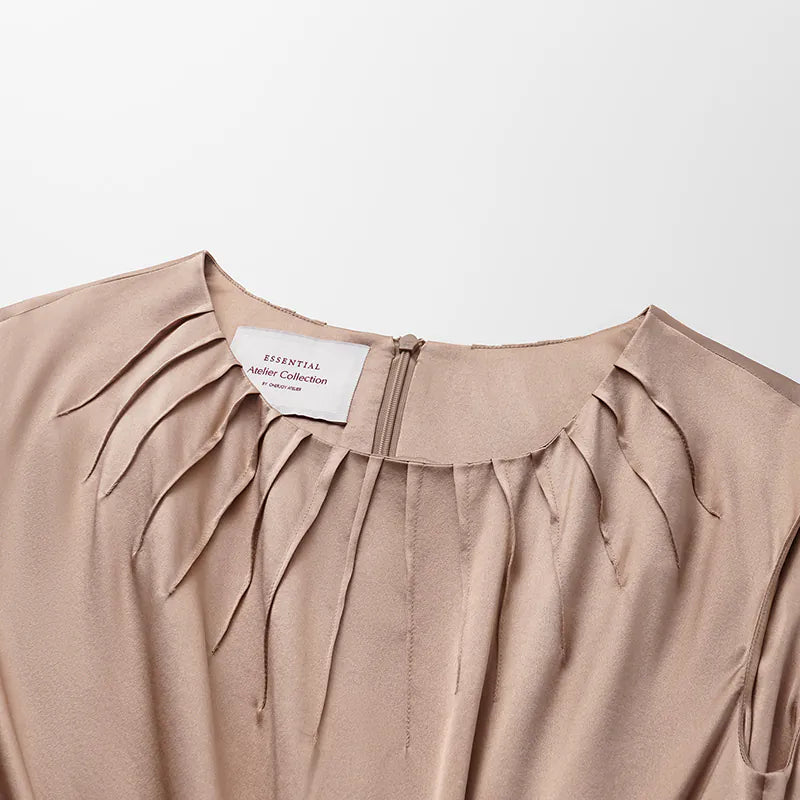 ”Date night elegance” 真絲不規則立體剪裁洋裝 —銅金