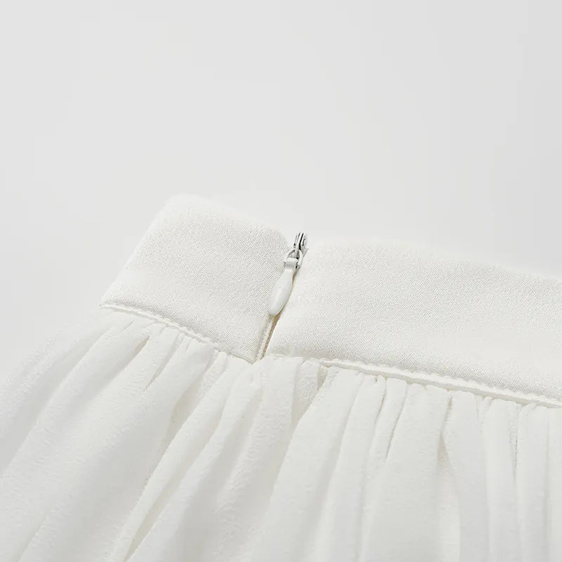 “Easy-Go Chic”  雪紡超大百褶不規則裙 — 白